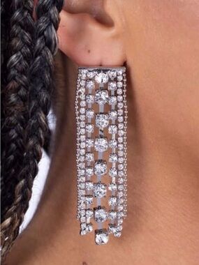 paparazzi Silver Crystal Fringe Chandelier Earrings